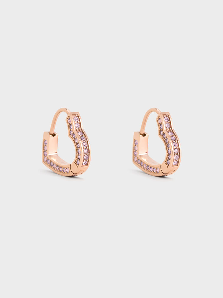 Malorie Crystal Heart Hoop Earrings, Rose Gold, hi-res