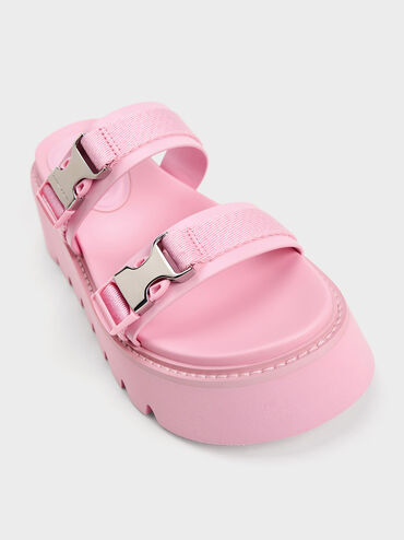 Laine Metallic-Buckle Flatform Sandals, Light Pink, hi-res