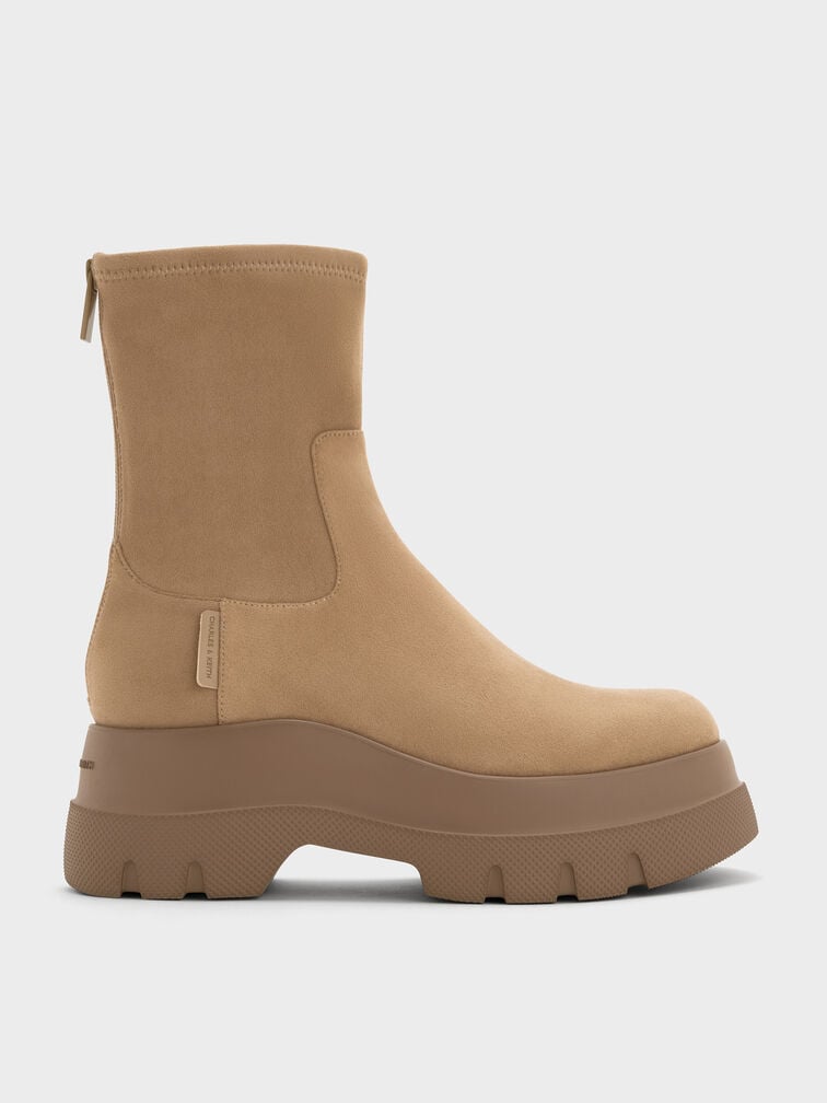 Leoi Faux Suede Back-Zip Chunky Ankle Boots, Camel, hi-res