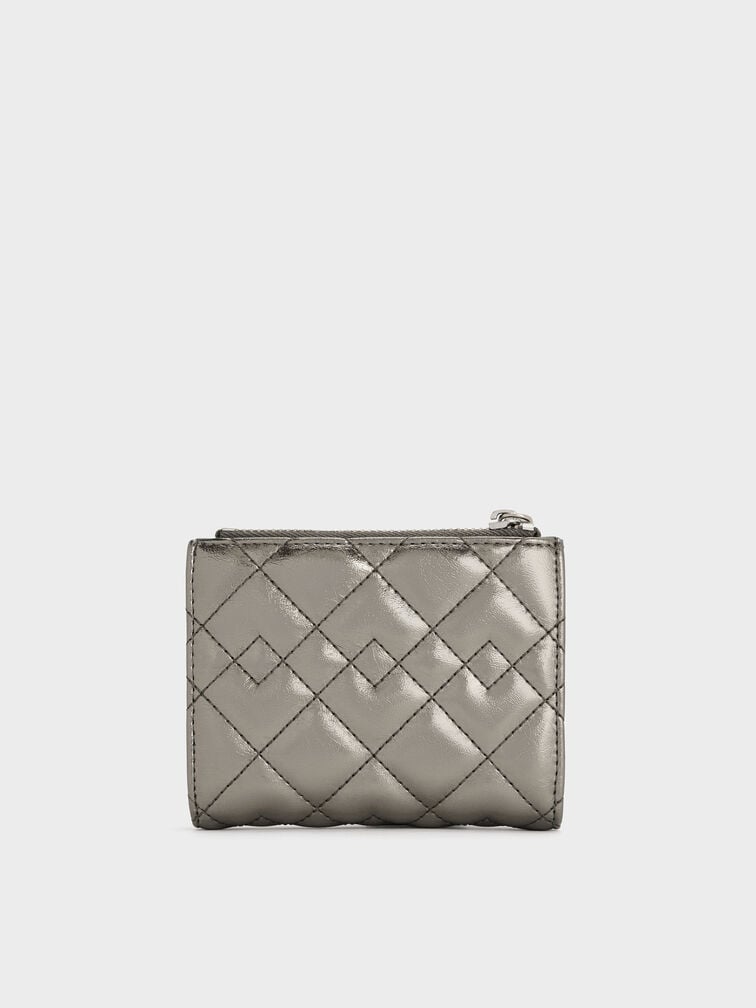 Duo Metallic Quilted Small Wallet, Pewter, hi-res