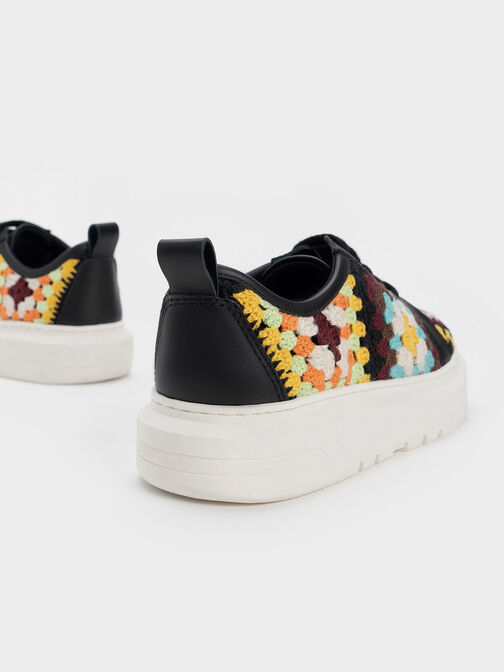 Floral Crochet & Leather Sneakers, สีมัลติ, hi-res