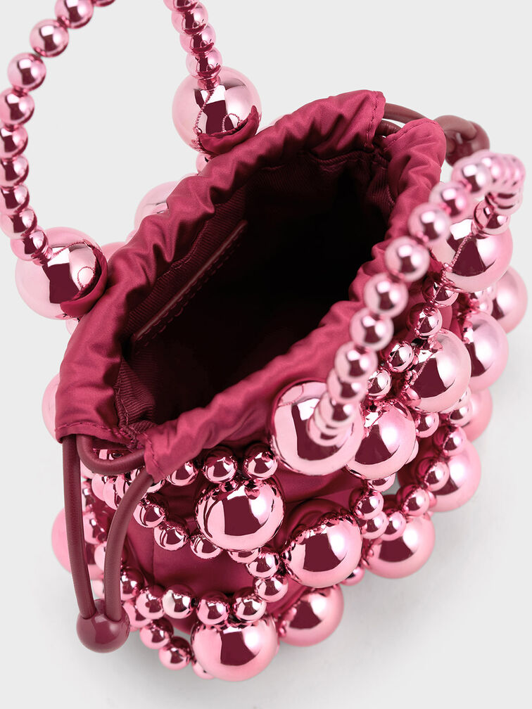 Beaded Top Handle Bag, สีฟูเชีย, hi-res