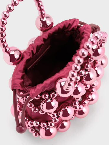 Beaded Top Handle Bag, สีฟูเชีย, hi-res