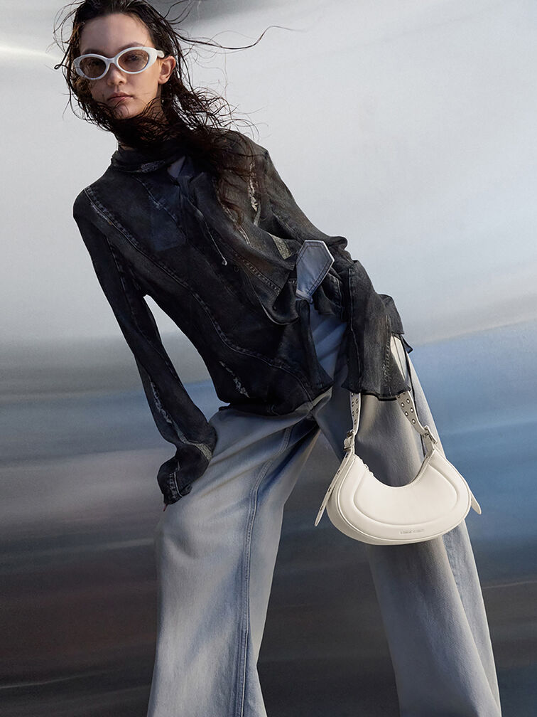 Petra Grommet-Strap Curved Shoulder Bag, Cream, hi-res