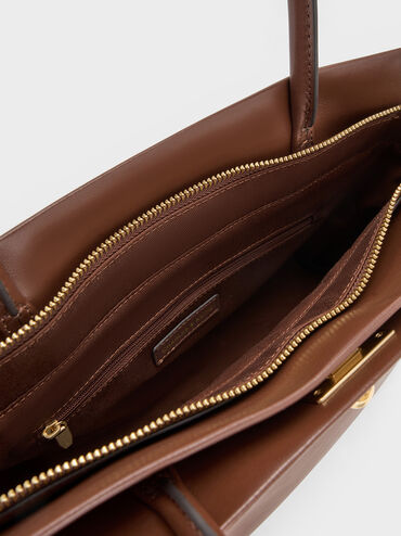 กระเป๋าสะพายข้างทรง Satchel ดีไซน์หูจับด้านบนรุ่น Lennie, สีดาร์คบราวน์, hi-res