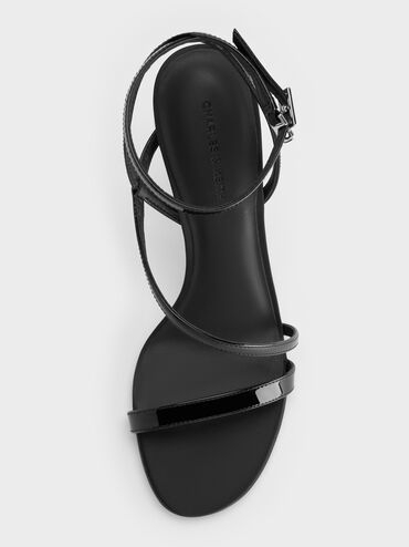 รองเท้าแตะส้นสูงหนังแก้วดีไซน์ส้นเข็มพร้อมสายรัดข้อเท้ารุ่น Andricia, หนังแก้วสีดำ, hi-res