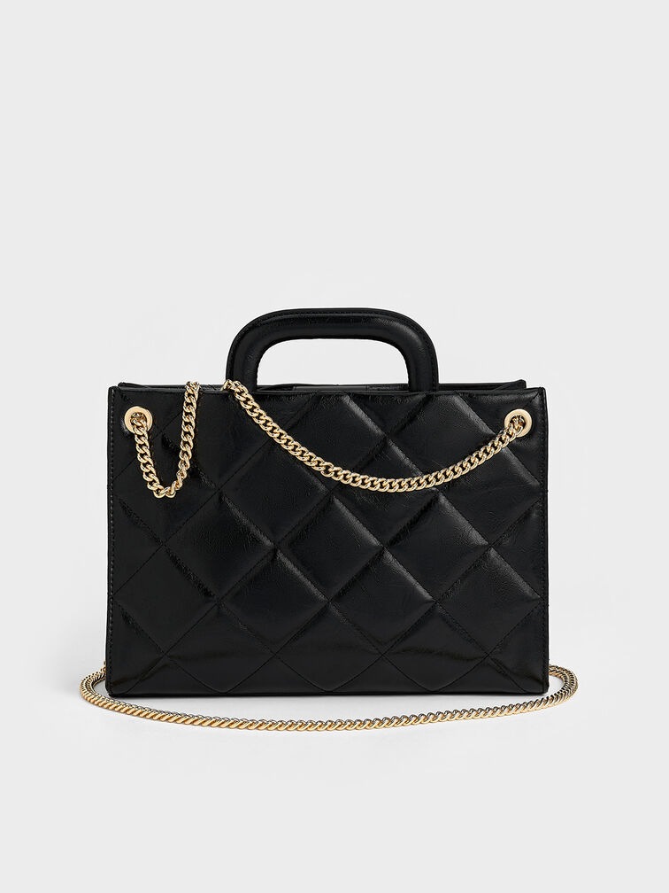 Apfra Quilted Chain-Handle Bag, Black, hi-res