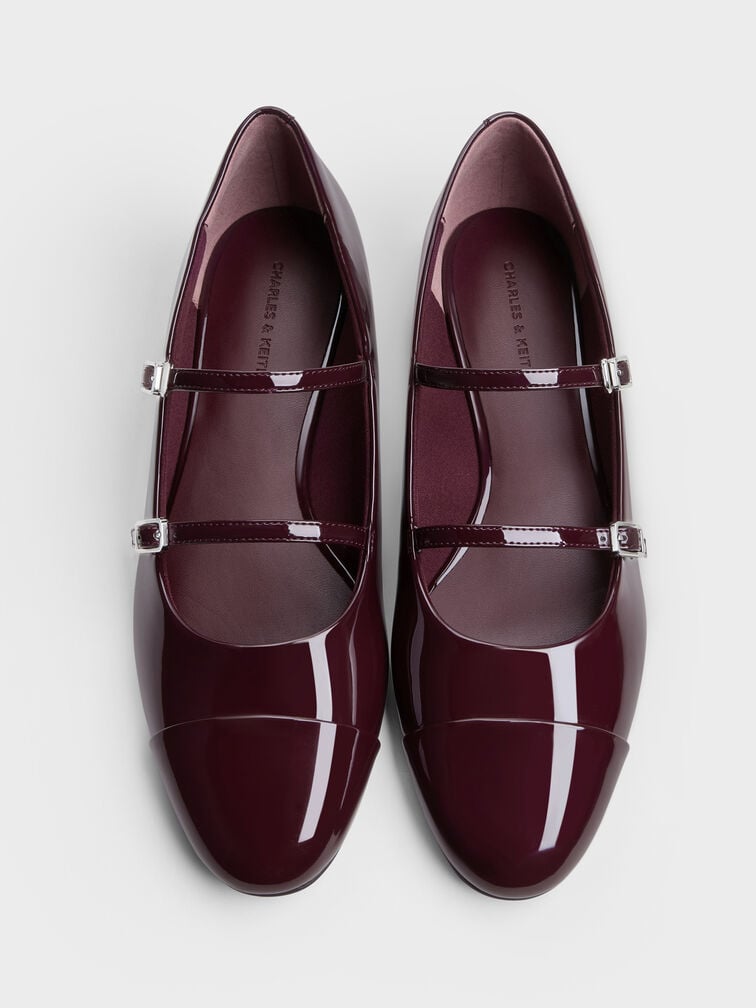 Patent Double-Strap Mary Janes, Maroon, hi-res