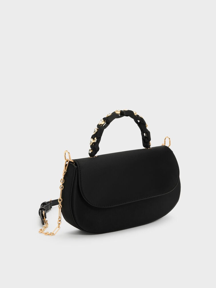 Eilian Satin Braided Top Handle Bag, Black, hi-res