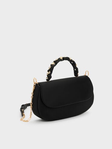 Eilian Satin Braided Top Handle Bag, Black, hi-res