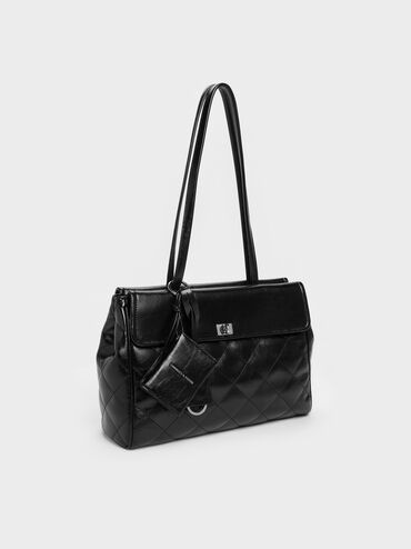 XL Apfra Quilted Tote Bag, Noir, hi-res