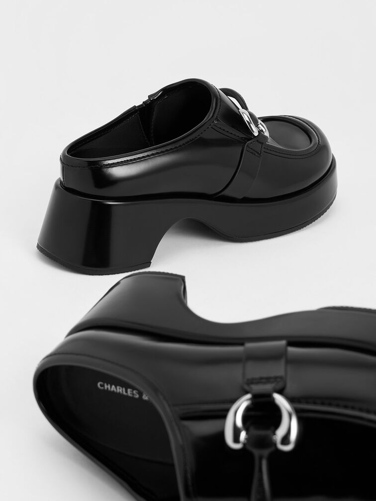 Metallic Accent Platform Mules, Black Boxed, hi-res