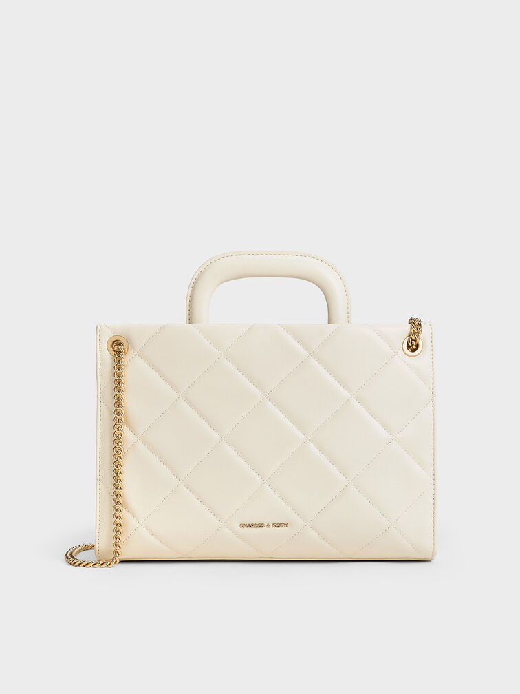 Apfra Quilted Chain-Handle Bag, Cream, hi-res