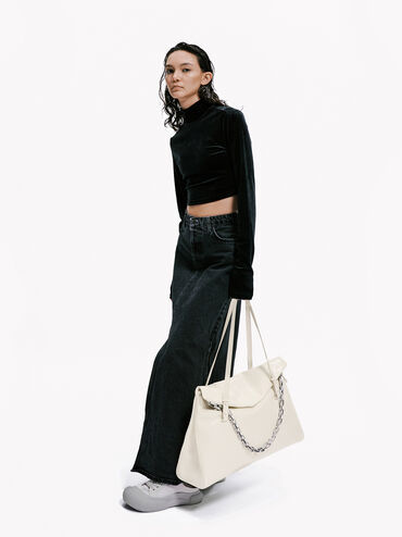 Andromeda Chunky-Chain Trapeze XL Tote Bag, Cream, hi-res
