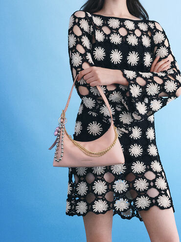 Atwood Chain-Embellished Shoulder Bag, Light Pink, hi-res