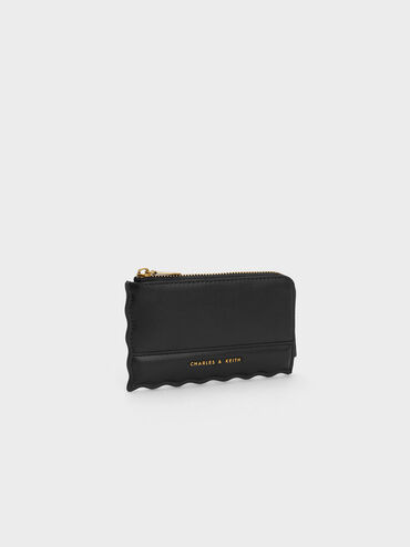 Wavy Trim Zip Wallet, Black, hi-res