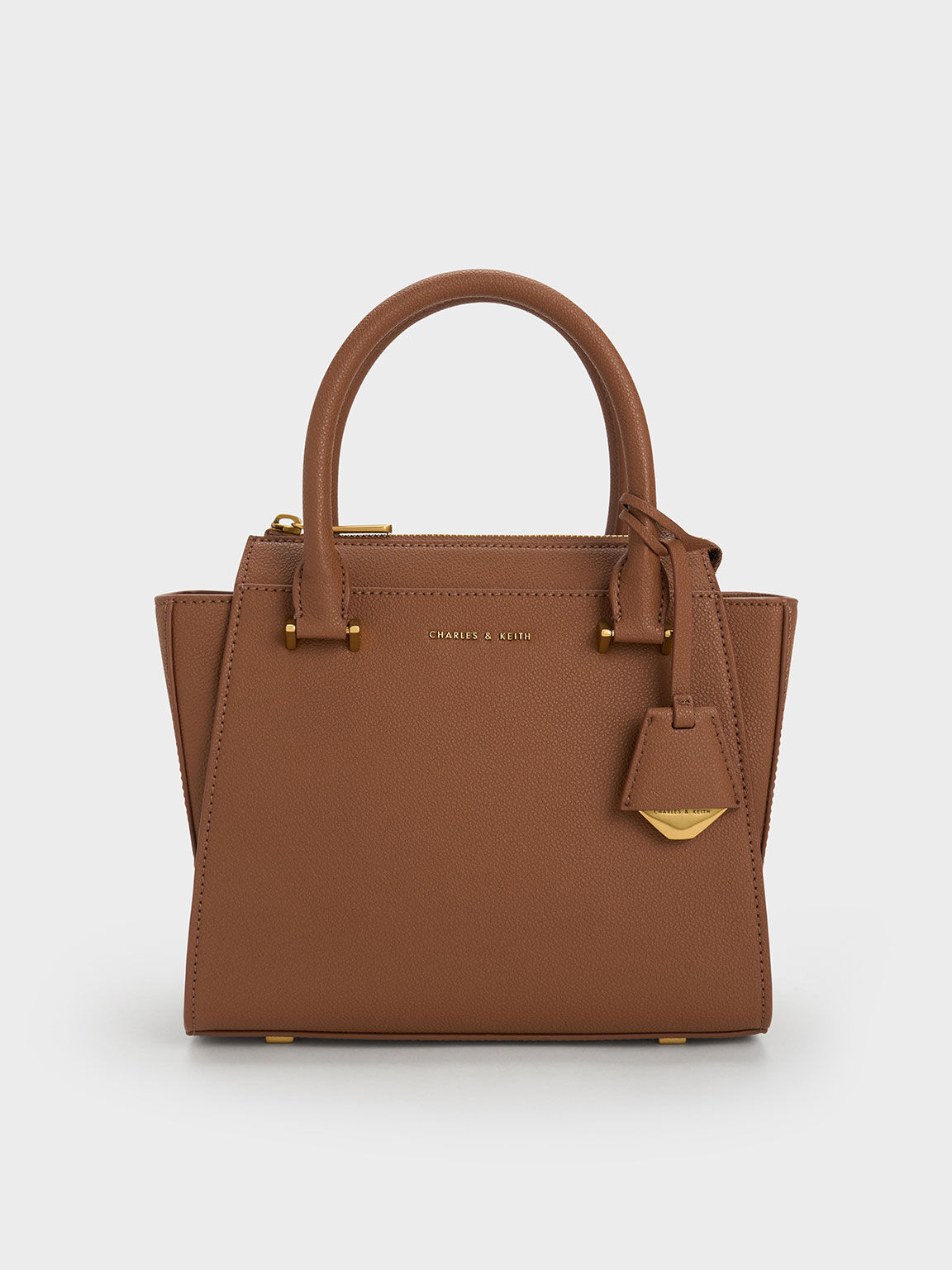 Chocolate Harper Geometric Top Handle Bag CHARLES KEITH TH