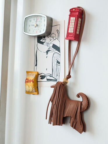 Leather Fringed Dog Charm, Chocolate, hi-res