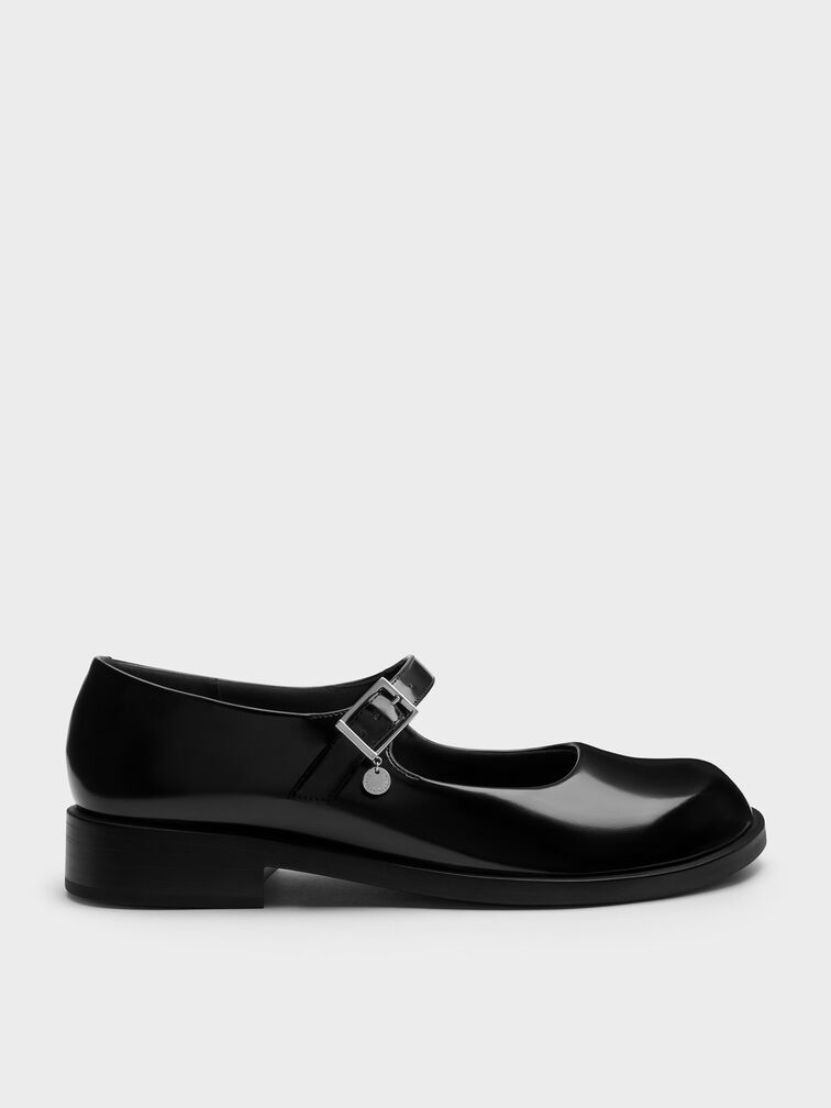 Circle-Charm Buckled Mary Janes, Black Boxed, hi-res