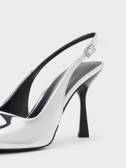 Metallic Cap Pointed-Toe Slingback Pumps, , hi-res