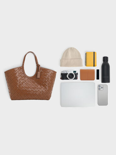 Ivette Woven Tote Bag, Chocolate, hi-res