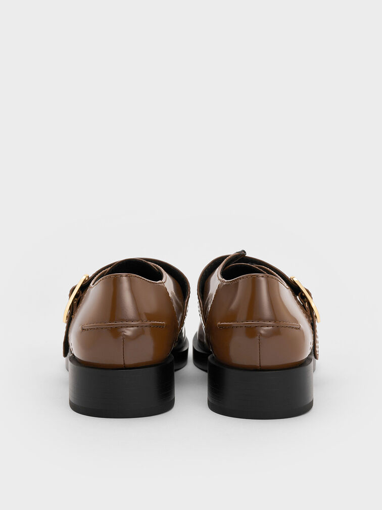 Buckled-Strap Loafers, Brown, hi-res