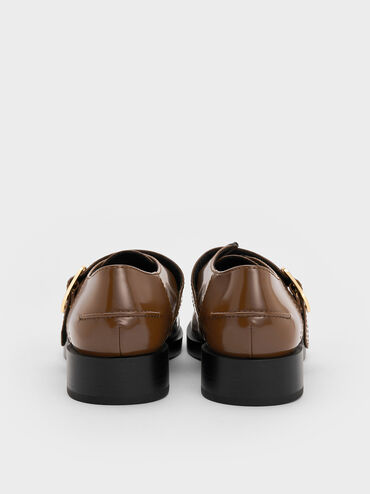 Buckled-Strap Loafers, Brown, hi-res