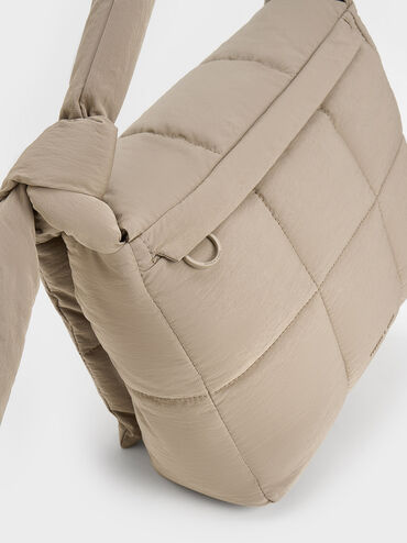 Errya Nylon Quilted Puffy Crossbody Bag, สีโทป, hi-res