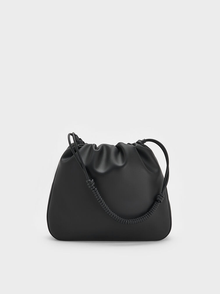 Lorelai Ruched Knotted-Strap Hobo Bag, Noir, hi-res