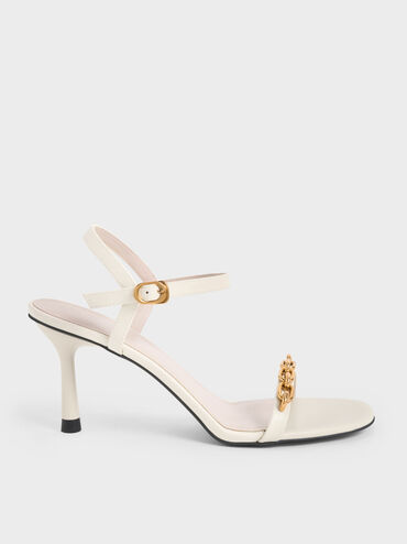 Chain Link Heeled Sandals, Chalk, hi-res