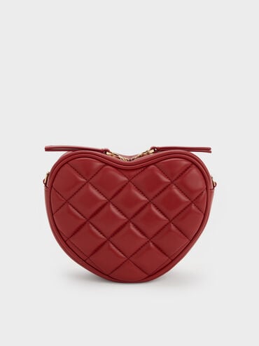 Paffuto Quilted Heart Crossbody Bag, Tomato Red, hi-res