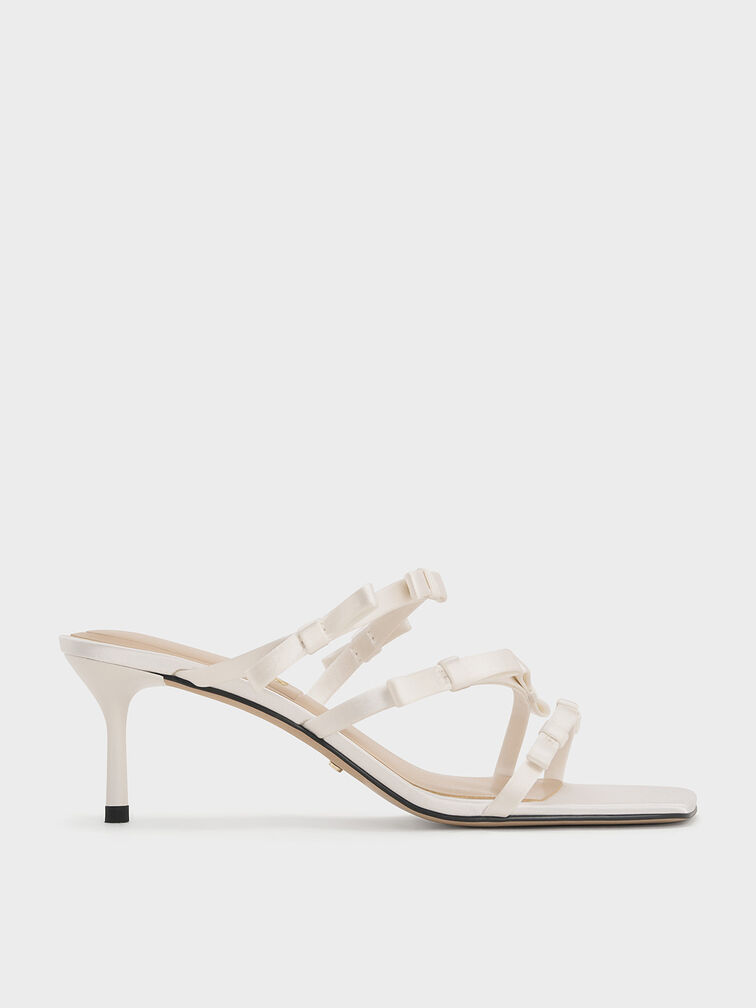 Jessy Recycled Polyester Bow Heeled Sandals, White, hi-res