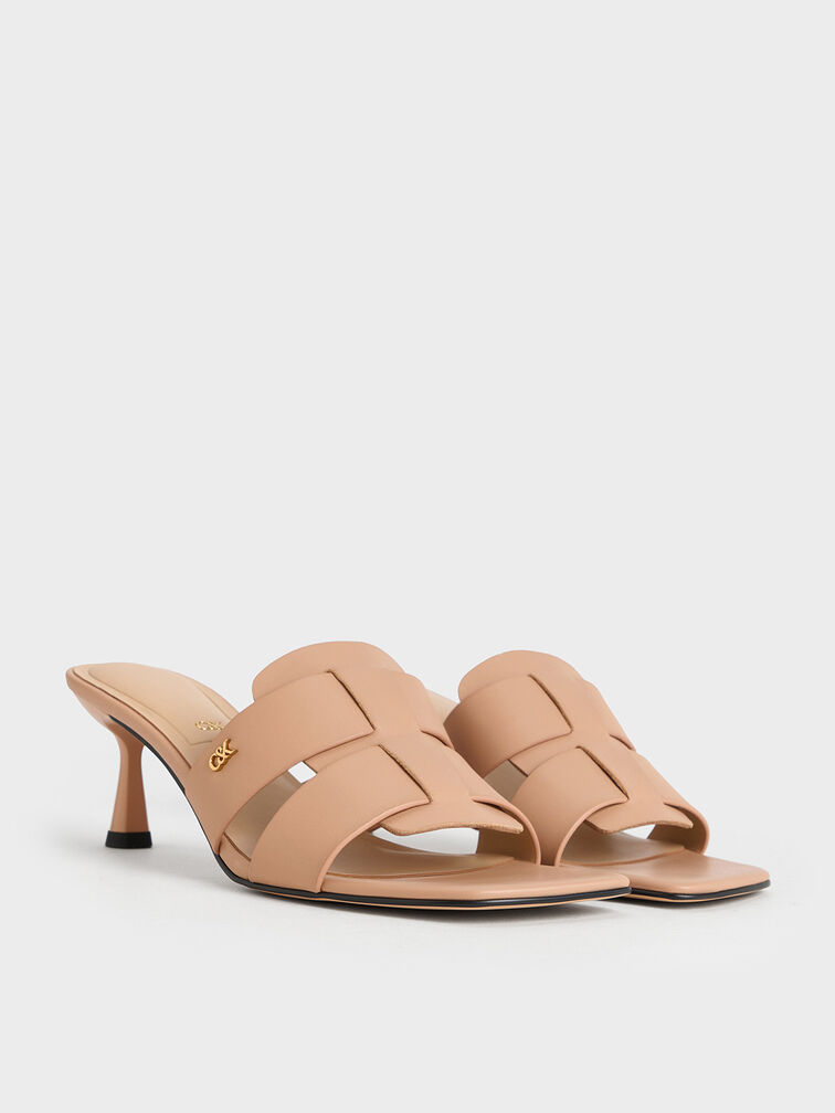 Trichelle Interwoven Leather Spool Heel Mules, Nude, hi-res