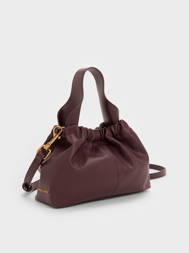 Ally Ruched Slouchy Chain-Handle Bag, Wineberry Red, hi-res