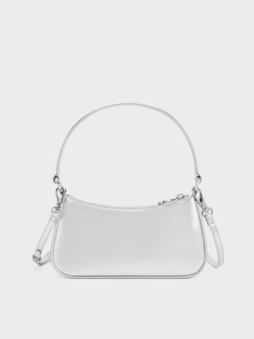 Elspeth Metallic Curved Shoulder Bag, Silver, hi-res