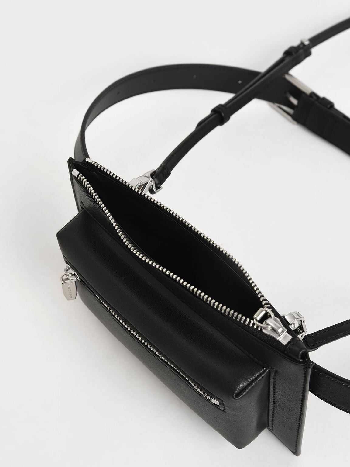 Double Zip Belt Bag, Black, hi-res