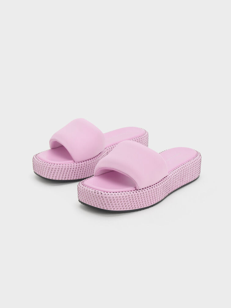 Crystal-Embellished Nylon Flatform Sandals, , hi-res