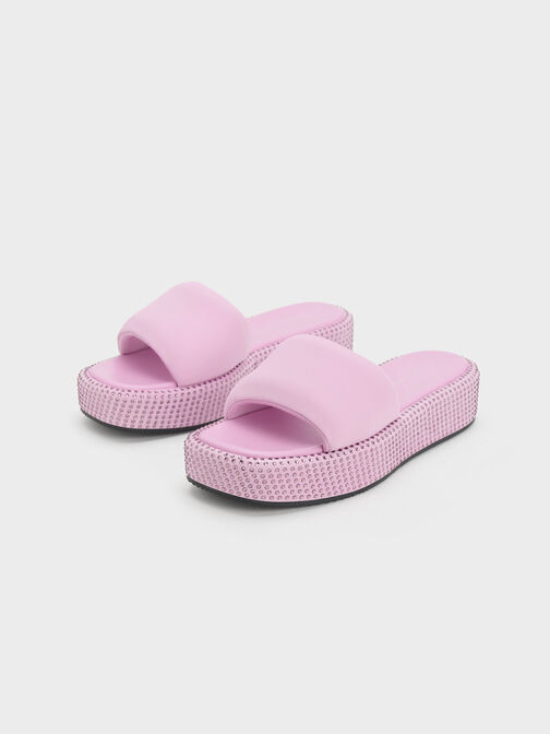 Crystal-Embellished Nylon Flatform Sandals, สีไลแลค, hi-res