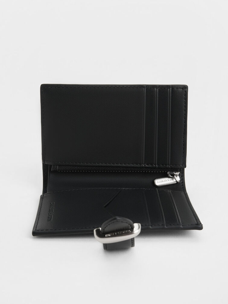 กระเป๋าสตางค์ดีไซน์ที่ปิดแบบสายเข็มขัดรุ่น Lumen, สีดำอะไหล่สีเงิน, hi-res