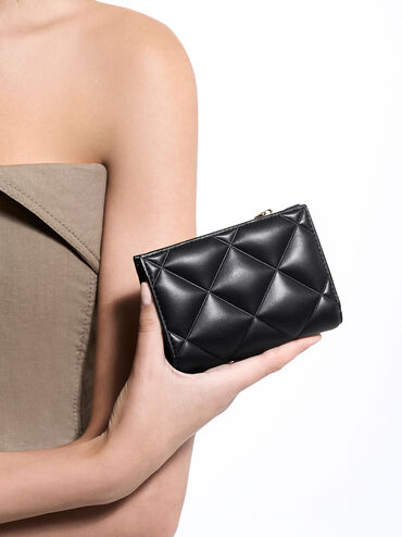 Gemma Quilted Card Holder, Black, hi-res