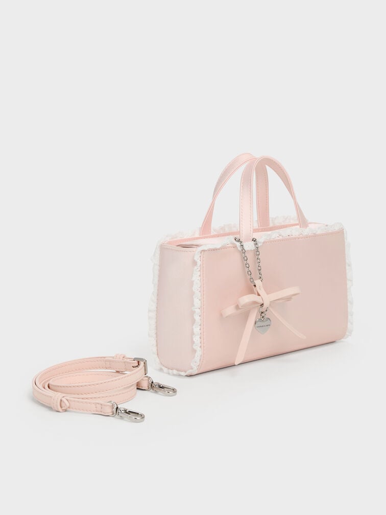 Raina Lace-Trim Tote Bag, Pink, hi-res