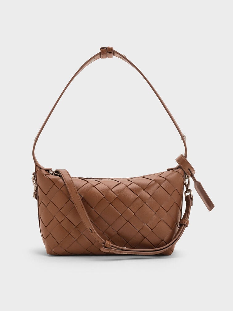 Ivette Woven Shoulder Bag, Chocolate, hi-res