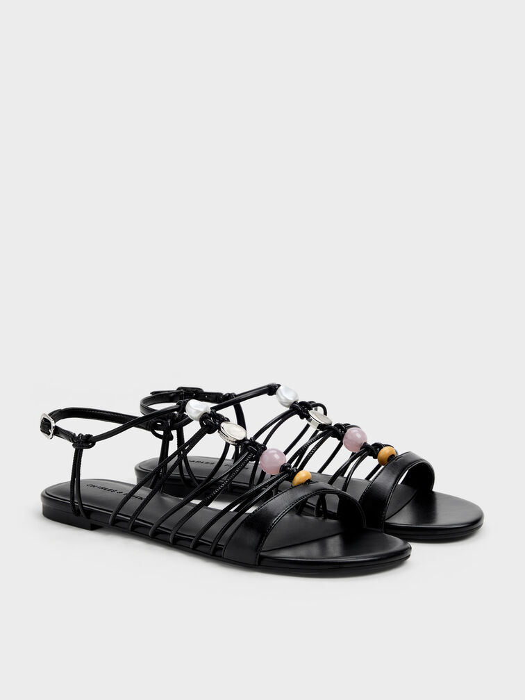 Georgie Bead Strappy Sandals, Black, hi-res