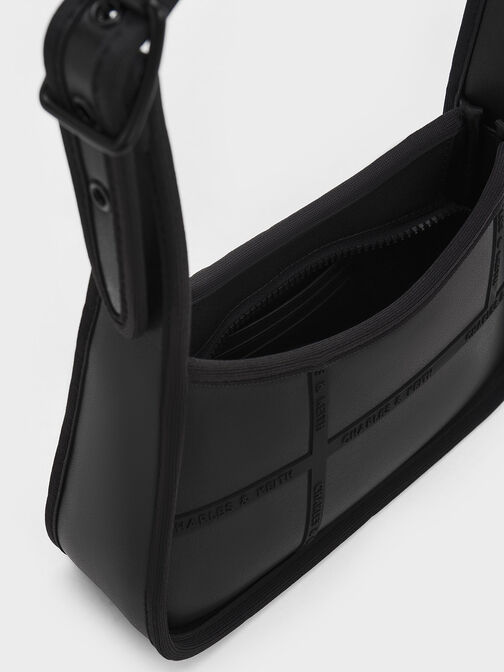 Avenue Contrast-Trim Trapeze Shoulder Bag, สีดำ, hi-res