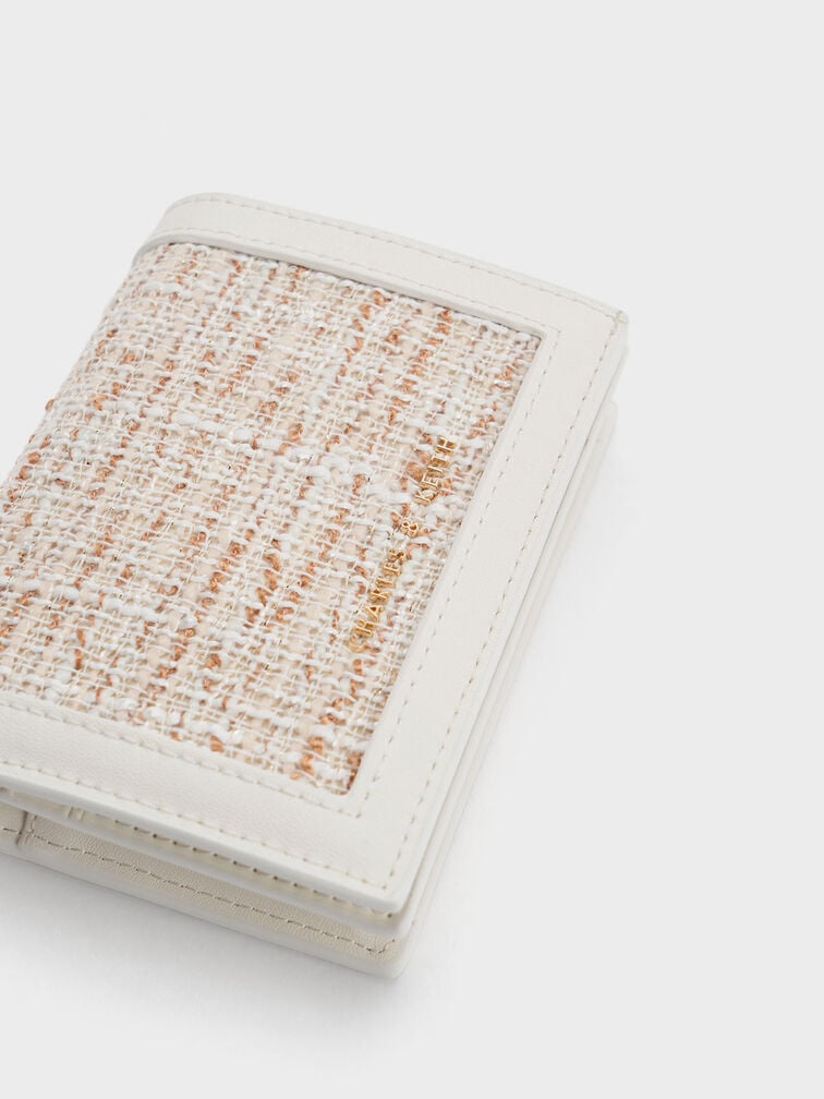 Tweed Snap Button Mini Short Wallet, White, hi-res