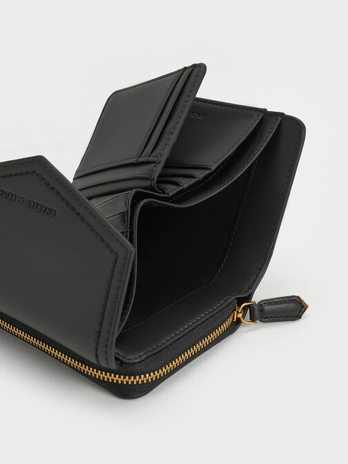 กระเป๋าสตางค์ทรงซองจดหมายดีไซน์เย็บขอบแบบตะเข็บ, สีดำ, hi-res