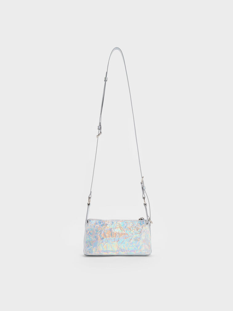 กระเป๋าสะพายไหล่โฮโลกราฟิกลายย่นรุ่น Lark, สีปริซึมซิลเวอร์, hi-res