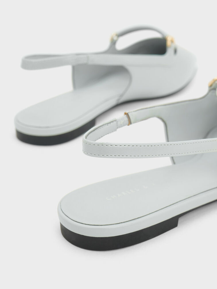Metallic Bar Accent Slingback Flats, สีเทาอ่อน, hi-res