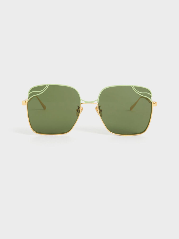 Wavy Wire-Frame Square Sunglasses, , hi-res