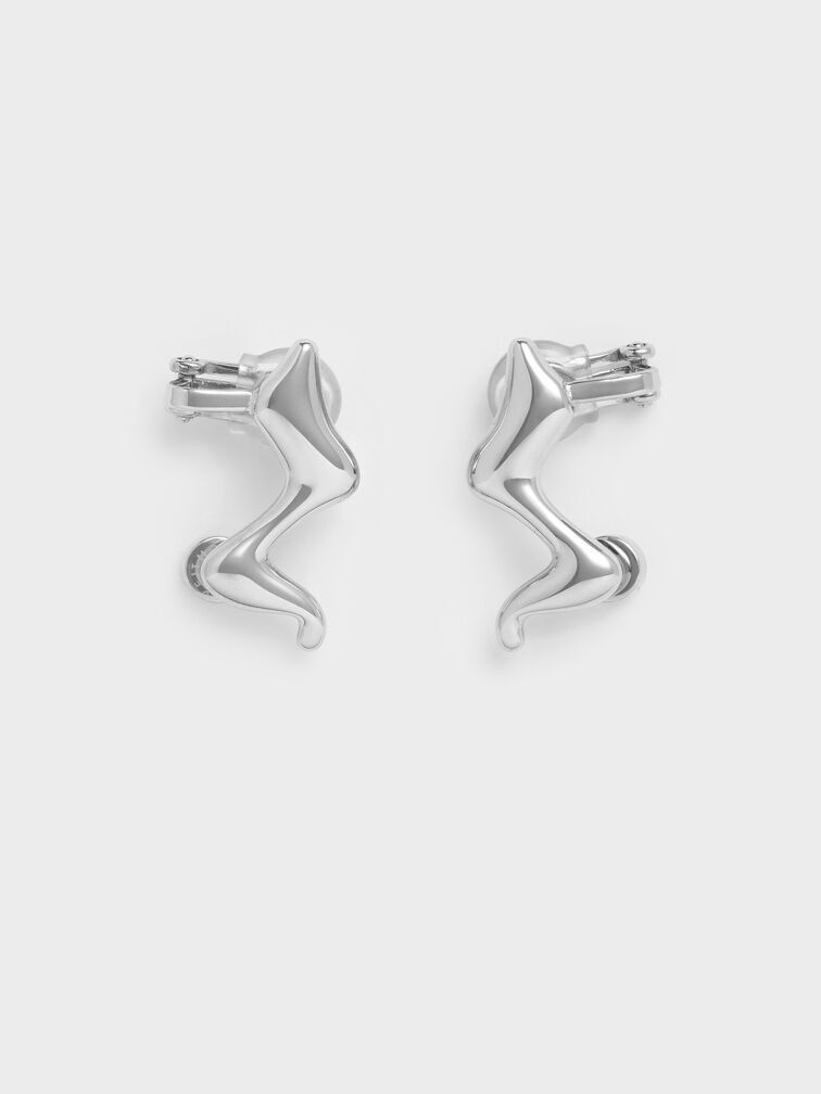 Emilia Wavy Stud Earrings, Silver, hi-res